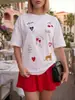 Camiseta de Manga Curta 100% Algodão Puro Verão Novo Estilo Fashion Versátil Nicho Doce Estampada Solta Hiphop Top para Mulheres