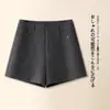 Pantalones Cortos de Mezcla de Lana Grises para Mujer Otoño Invierno 2026 Nuevos de Cintura Alta Adelgazantes Petite Casual Sueltos Versátiles Ropa Exterior Pantalones de Pierna Ancha