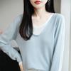 Ropa de punto para mujer de lana fina con cuello en V, manga larga, suéter holgado, combinación de colores, estilo dos piezas falsas, Novedad Otoño Temprano 2025