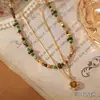 Popular Cadena Doble para Clavícula de Caballo con Piedra Natural Ojo de Tigre y Cuentas de Color Contrastante de Ainibeni, Collar de Moda y Versátil