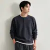 Moletom masculino falso duas peças, novo estilo outono e inverno 2026, moletom de manga longa solto estilo americano em azul royal e marrom escuro, em estoque, algodão