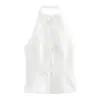 Colar de Pescoço Pendurado Top Feminino Estilo Chinês Novo Transfronteiriço Decoração Laço Zíper Lateral Invisível Slim Fit Tomara que Caia Camisola
