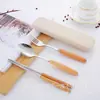 Mango de Madera de Haya Acero Inoxidable Cuchara, Tenedor y Palillos Juego de Vajilla Cuchillo para Bistec Hotel Cuchara para Pasteles y Postres Tenedor para Frutas