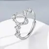 Anel vintage estilo corte floral oco em prata de lei maciça S925 com cravação tipo ovo de pomba 6x8mm para diamante DIY