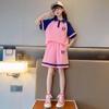 Terno das meninas Verão Novo Estilo Ocidental Big Boy Estilo Coreano Terno de Verão Crianças Internet Popular Shorts Esportivos de Manga Curta Vestido de Verão