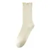Calcetines Blancos Holgados para Mujer, Estilo Primavera y Otoño, Calcetines de Maternidad de Verano hasta la Pantorrilla Combinados con Zapatos Pequeños de Cuero, Calcetines de Encaje con Volantes, Calcetines Largos JK