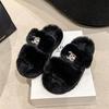 Pantuflas de Felpa Xiao Xiang Feng Mao Mao para Mujer con Suela Gruesa de 6 cm Estampado de Marca de Taladro Doble C Moda Chanclas de Una Sola Tira