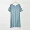 Vestido de Casa de Modal para Verano con Cuello Redondo, Espalda Cruzada, Manga Corta, Nuevo Ajuste Holgado con Bolsillo Lateral Único, Talla Grande