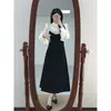 Vestido Elegante de Outono Estilo Francês com Color-Blocking e Babados para Mulheres, Falso Duas Peças, Cintura Marcada, Corte Evasê, Longo