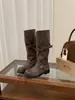 Primeiro Encontro Ji Botas Longas Retrô Coloridas Lavadas com Solado Grosso Femininas Outono/Inverno 2026 Estilo Garota Apimentada Botas Arredondadas Preto Motociclista