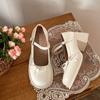 Sapatos de Couro Pretos Franceses Jk com Laço e Salto Alto para Mulheres 2026 Novo Estilo Primavera Sapatos Mary Jane Retrô com Saias