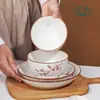 ShunxiangYueshi AWanxiang Cerâmica Louça Pratos Domésticos Conjunto de Tigela e Prato com Cor Sob Esmalte para Inauguração de Casa e Casamento