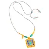 Collar de Cuerda Trenzada Pintado a Mano con Oro Xizang Patrona Diosa, Zuoqiang Pu Color-Preservante Oro Arena Incrustado con Diamantes y Plaza Tara Verde Thangka
