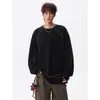 Camiseta Masculina Manga Longa Gola Redonda Color Block Estilo Americano com Costura Contrastante, Temporada de Primavera, Camada Base Casual Solta Retro Resistente