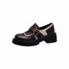 Mocasines con borlas de piel de vaca de estilo inglés muy artísticos a juego, otoño 2024, tacón medio grueso, cabeza redonda, boca profunda, zapatos de una sola capa para mujer