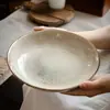 Cuenco Bajo Cerámico Estilo Vintage, Cuenco Abierto Retro Japonés, Cuenco Redondo Grande para el Hogar, Cuenco para Pasta, Cuenco para Postre, Cuenco para Ensalada