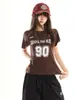 Camiseta de Verano con Estilo Retro Deportivo Nueva Tendencia Cuello Redondo Mangas Raglán Cortas para Mujer Verano Hombro Normal Corte Ajustado Estilo Chica Picante