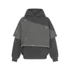 Sudadera de Invierno de Terciopelo para Hombre con Diseño de Empalme Asimétrico en Contraste de Color, Sudadera con Capucha y Bordes Crudos Desgastados, Moda Urbana