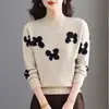 Suéter de Punto de Cuello Alto Medio para Mujer Otoño/Invierno 2026, Versátil Camisa Base Jacquard Color-Block, Elegante Suéter Holgado Adelgazante