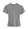 25 Verão Novo Feminino Spice Girls Cor Sólida Kardashian Mesmo Estilo Gola Redonda Slim Fit Camiseta Base Curta Manga Curta Básica