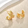 Pendientes Elegantes de Textura Amplia Cepillada Estilo Francés, Pendientes Dorados de Semicírculo Tachonados con Diamantes, Pendientes de Diseño de Nicho de Lujo Ligero para Mujer