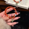 Ágata Roja Natural del Sur con Patrones Rojo Cereza, Cuentas Redondas de un Solo Hilo para Joyería de Mujer DIY, Combinado con Nudo Chino de Jade Hetian Natural