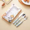 Juego de cubiertos de acero inoxidable 304 de tres piezas en caja de color, cuchara portátil, tenedor lindo para estudiantes de primaria, se puede combinar DIY, en stock