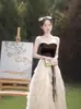 Vestido de Noche Strapless Estilo Francés para Mujer, Banquete de Alta Gama, Ceremonia para Adultos, Elegante Vestido Pequeño para Examen de Arte de Anfitrión