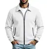 Europa Transfronteriza Otoño Nuevo Cuadros de Waffle Color Sólido Solapa Cremallera Manga Larga Chaqueta Hombres Moda Casual Ropa de Hombre Chaqueta