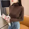 Camiseta básica de terciopelo doble cara de cuello alto para mujer, otoño e invierno, con forro polar añadido y grosor, cálida, ajustada, elegante, top de cuello superpuesto