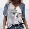Camiseta de manga corta con cuello en V y estampado de conejo para mujer, estilo europeo y americano, de Amazon, combinable con todo, 2025