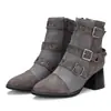 Botines de Tendencia Europea y Americana con Tres Hebillas Botas Romanas Puntiagudas Retro Tacón Grueso Tacón Alto Botas Martin Botas de Comercio Exterior X87