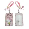 Portatarjetas con Cuerda Corta de Cuentas de Silicona Kitty para Niña, Portatarjetas Kt Gato Lindo Gato Funda Protectora para Tarjeta de Autobús Correa para Colgar Portatarjetas de Campus