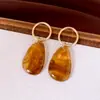 Brinco Pendente Oval de Resina Agulha de Prata Estilo Merade Retrô Brincos Joia de Orelha da Moda Leve de Luxo