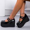 Zapatos de Mujer de Charol Redondos Estilo Retro Talla Grande 2026 Primavera Nuevo Estilo Plataforma Cuña Zapatos Bajos de Piel Talla 43 Zapatos de Exportación