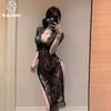 Fin de temporada Europeo y Americano Sexy Escote Bajo Perspectiva Encaje Abertura Alta Sex Ropa Interior Ajustado Encaje Calado Camisón para Mujer 7124