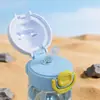 Taza de Plástico para Niños Estilo Nuevo, Taza de Beber Doble con Popote para Niños al Aire Libre, Sencilla, con Asa y Cierre, Taza de Agua Portátil que Rebota
