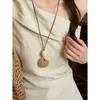 Dinheiro Antigo Estilo Chinês! Colar Pingente em Tons de Marrom para Mulheres, Corrente Clavicular de Luxo de Alto Padrão, Acessório Longo de Verão