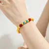 Pulsera de la alegría de segunda generación de oro de arena vietnamita con imitación de turquesa para mujer, estilo retro palacio, pulsera de cadena de cuentas esmeriladas de imitación de oro, accesorios
