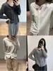 Yinhe STUDIO Suéter de Lana Merino Súper Fina Suave y Esponjoso Estilo Perezoso Manga Larga Cuello Redondo Prendas de Punto Cortas para Mujer Otoño