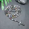 Amazonas Piedra Natural Colgante de Cruz Collar Piedra Ojo de Tigre Cruz Vesícula Biliar de Hierro Rosario para Hombres Collar Venta al por Mayor