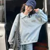 Conjunto de Moletom com Gola Polo para Meninas, Novo Estilo Coreano para Primavera e Outono, Conjunto de Duas Peças Solto e Estiloso, Moda Infantil Tendência