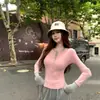 Camiseta de Manga Larga Henley con Bloques de Color, Estilo Coreano Falso Dos Piezas para Mujer, Diseño de Nicho Otoño e Invierno, Top Ajustado, Estilo Ins