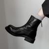 Botines Chelsea de piel de vaca de primera capa de alta calidad para ir al trabajo cómodamente 2025 Tacón medio grueso Versátiles Punta redonda Cuero genuino Botines cortos para mujer