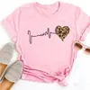 Talla Europea TransfronterizaCamiseta de Moda para Mujer Estampado de Corazón de Leopardo Negro Top Gráfico de Manga Corta para Mujer
