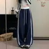 Pantalones Deportivos Rayados de Algodón Chino Cuidadosamente Seleccionados para Mujer Otoño Invierno 2026 Nuevos Pantalones de Parches de Bloque de Color Estilo Guadaña Cintura Alta Pierna Recta Ancha