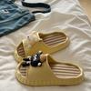 Combinación de Colores Distintiva Desmontables EVA Una Línea Divertidas Carbón Blanco y Negro Briquetas Versátiles Antideslizantes Pantuflas de Dormitorio Verano para Mujer