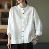 Camisa Vintage de Algodão e Linho para Mulheres Primavera 2026, Camisa Artística de Corte Solto com Gola Reversível e Manga Longa, Top Versátil