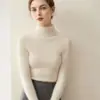 Nuevo suéter de punto 100% cachemira para otoño e invierno para mujer, con cuello alto apilado, corte ajustado, jersey de manga larga como capa base