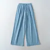 Y20156-26 Otoño Estilo Coreano Cintura Alta Cintura Elástica Color Sólido Lisos Pantalones Rectos Casuales Pierna Ancha Pantalones Largos para Mujer